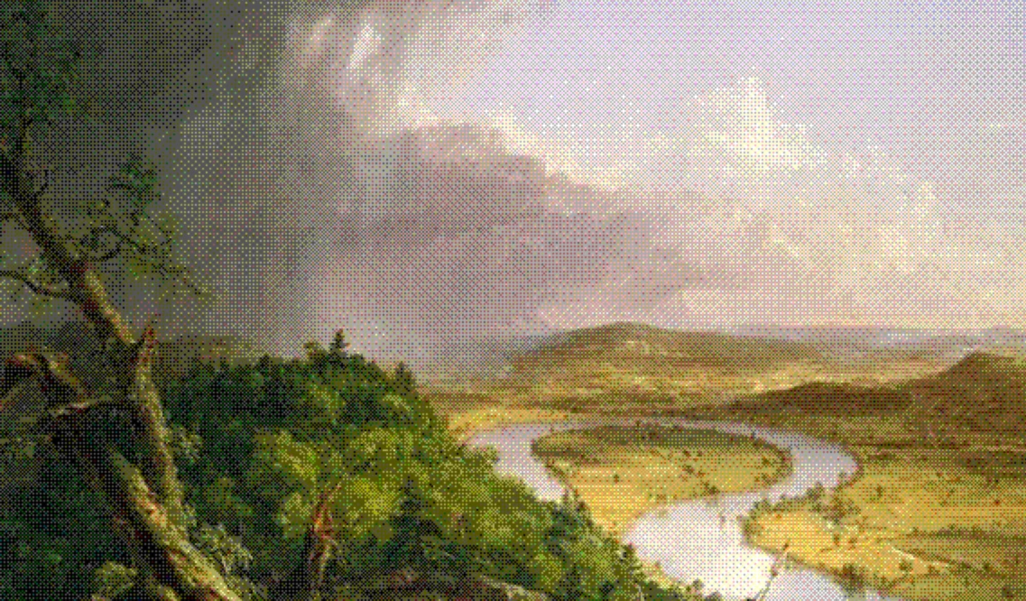 Halftoned river valley painting