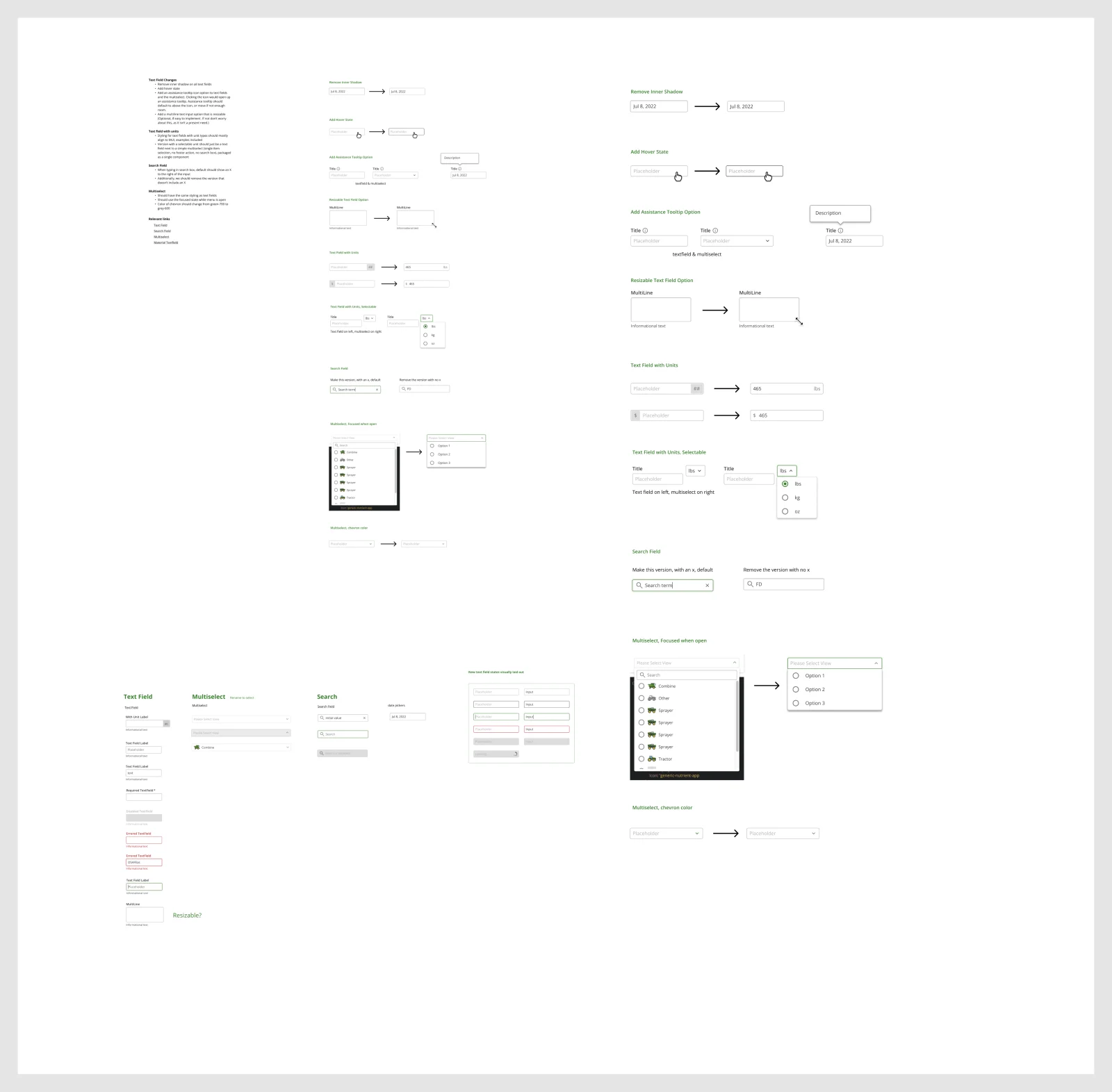 Developer feedback boards collecting engineering input on the design system's components and documentation