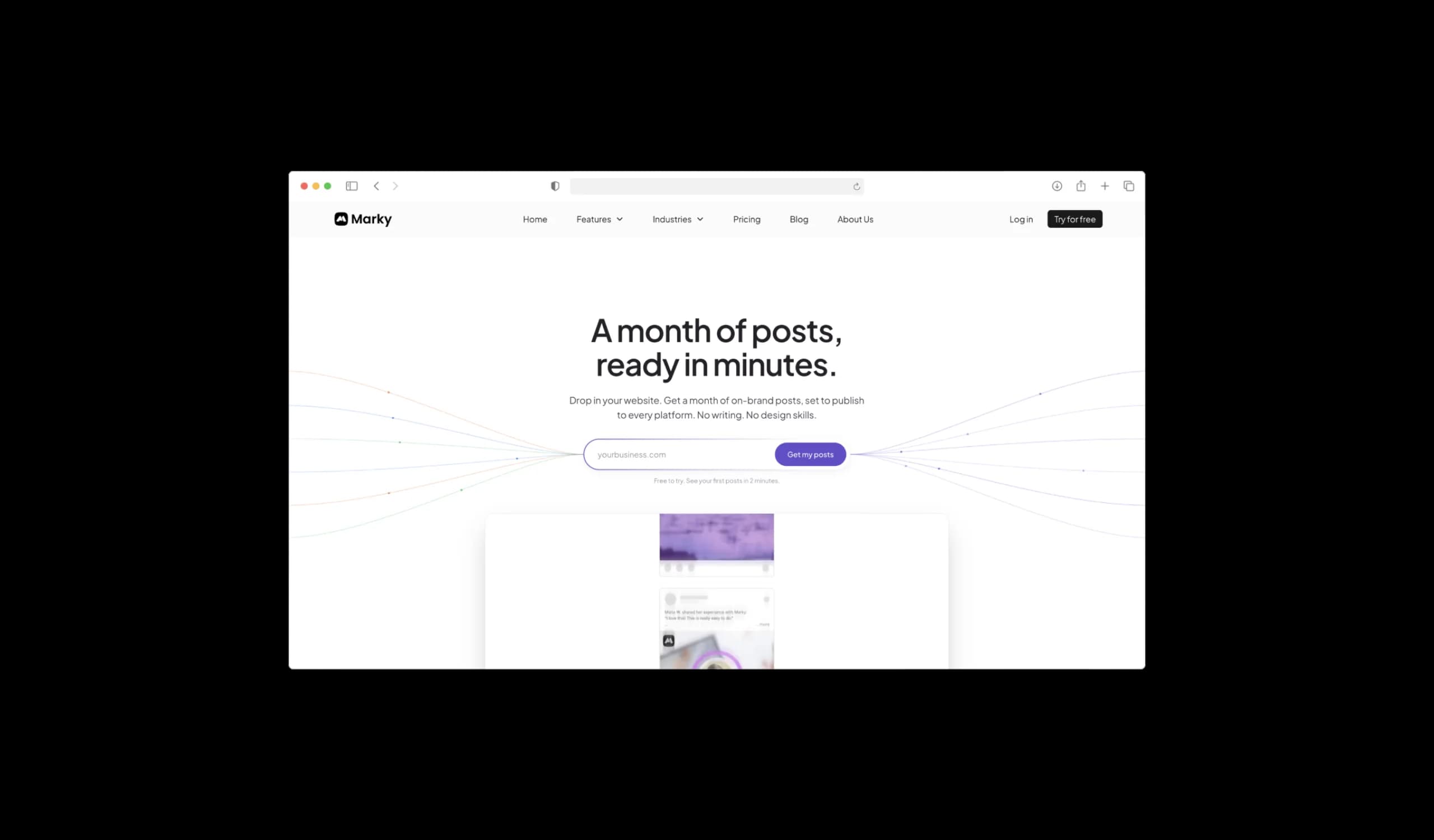 Marky's marketing site in a browser window