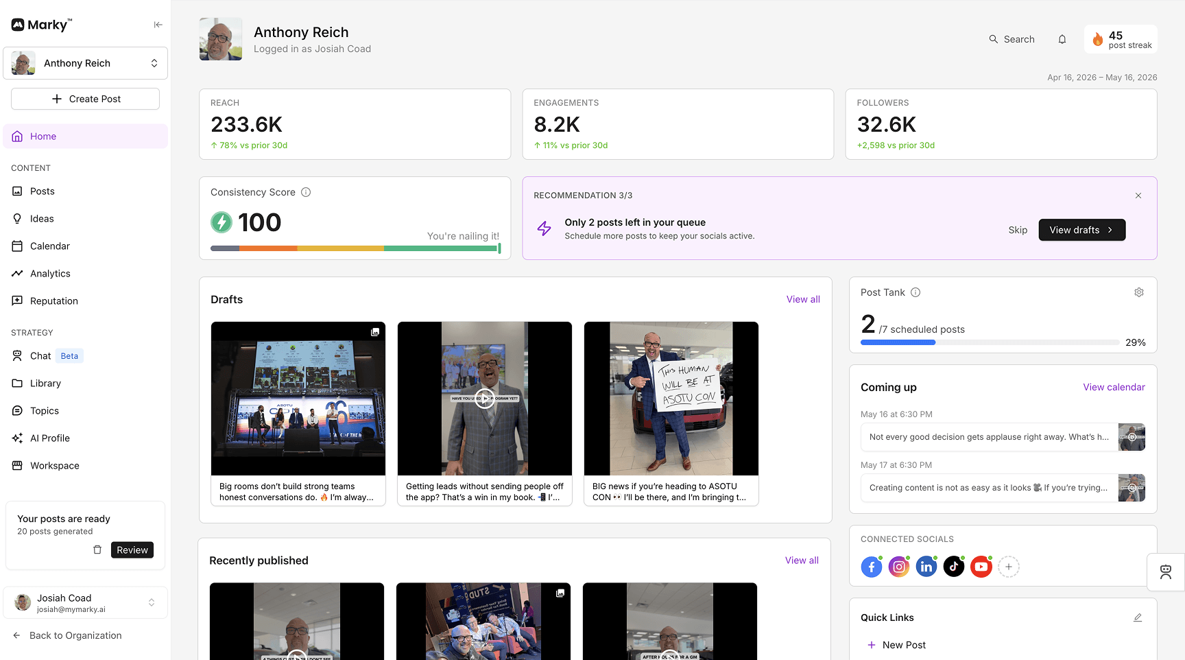 Marky's home dashboard