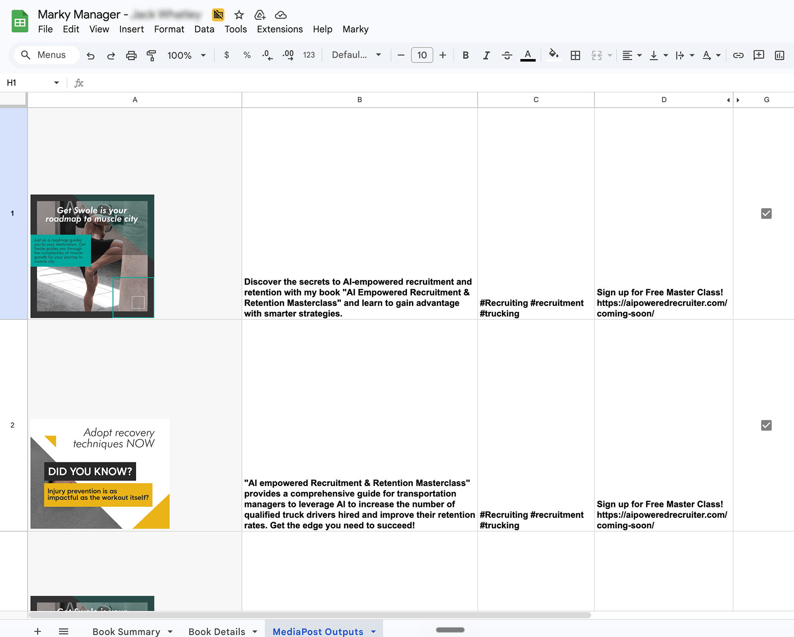 The original Google Sheet used as Marky's concierge product