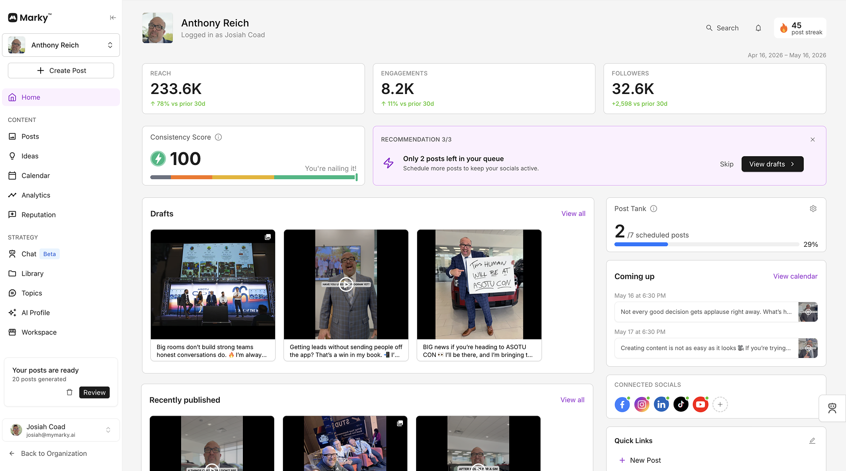 Marky's home dashboard